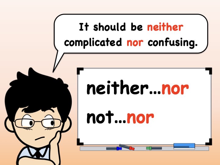 neither nor と not nor の使い方を示す英語学習イラスト