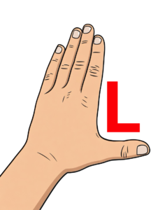 左手でLの字を作ってleftを覚える方法